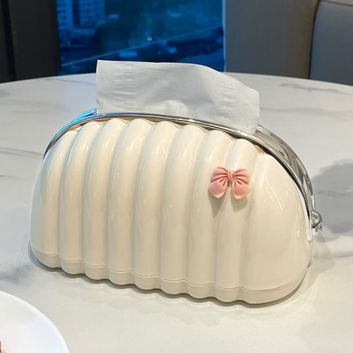 轻奢贝壳弹簧纸巾盒宿舍客厅茶几奶油风蝴蝶挂件高级感