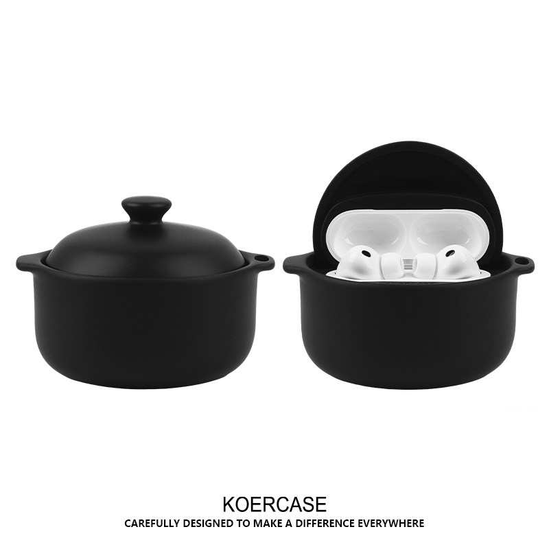 广东老火汤砂锅煲纯黑耳机壳3D打印原创意设计桌面摆件礼物适用苹果耳机AirPods4代新Pro1/2代pro3代保护壳