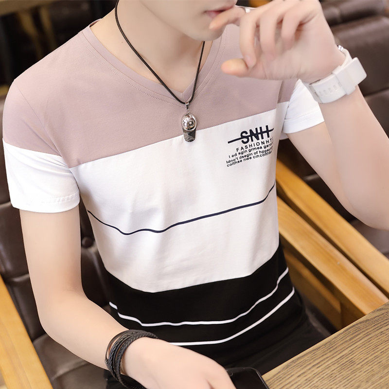夏季韩版v领小衫男士短袖t恤个性纯棉体恤学生潮流半袖丅桖上衣服在类目 男装, T恤中 - 来自Buy2taobao.com提供专业的淘宝代购服务