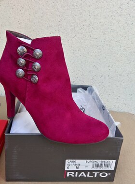 超美原装出口外贸RI*原单女短靴 安哥拉红色细高跟时装靴裸靴36码