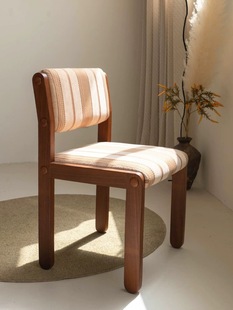 枕秋餐椅中古风实木靠背椅家用软包餐桌椅子设计师原创单椅极简