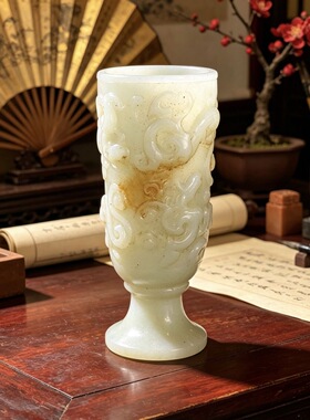 古玩旧藏老河磨玉高古玉仿古摆件包浆浑厚自然品完美玉器收藏酒杯