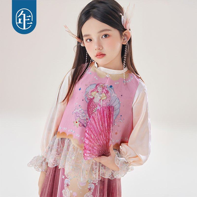 年衣童装女童唐装马甲秋季新款新中式国风儿童古风中秋上衣演出服