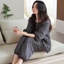 可外穿韩版 七分袖 睡衣薄款 套装 新款 夏季 女士简约休闲圆领格子开衫