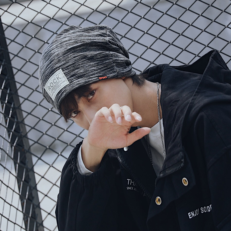 针织堆堆男秋冬韩版百搭加绒套头包头棉帽加厚文艺青年冷帽子男潮