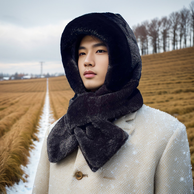 男士秋冬毛绒帽子围巾一体加厚护耳保暖防寒2025新款围脖仿兔毛帽,服饰配件/皮带/帽子/围巾,帽子,淘宝优惠券,粉丝福利购,淘宝优惠卷