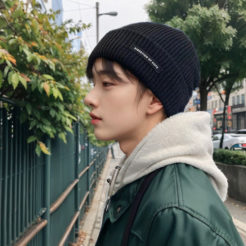 帽子男款秋冬毛线帽黑色防寒套头冷帽保暖加厚棉帽潮牌护耳针织帽
