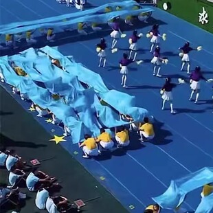 运动会手持物彩带舞蹈道具长绸布入场创意道具方阵秋季蓝色绸带