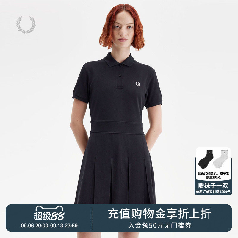 FRED PERRY夏季新款翻领短袖连衣裙休闲麦穗刺绣POLO裙D9166图片