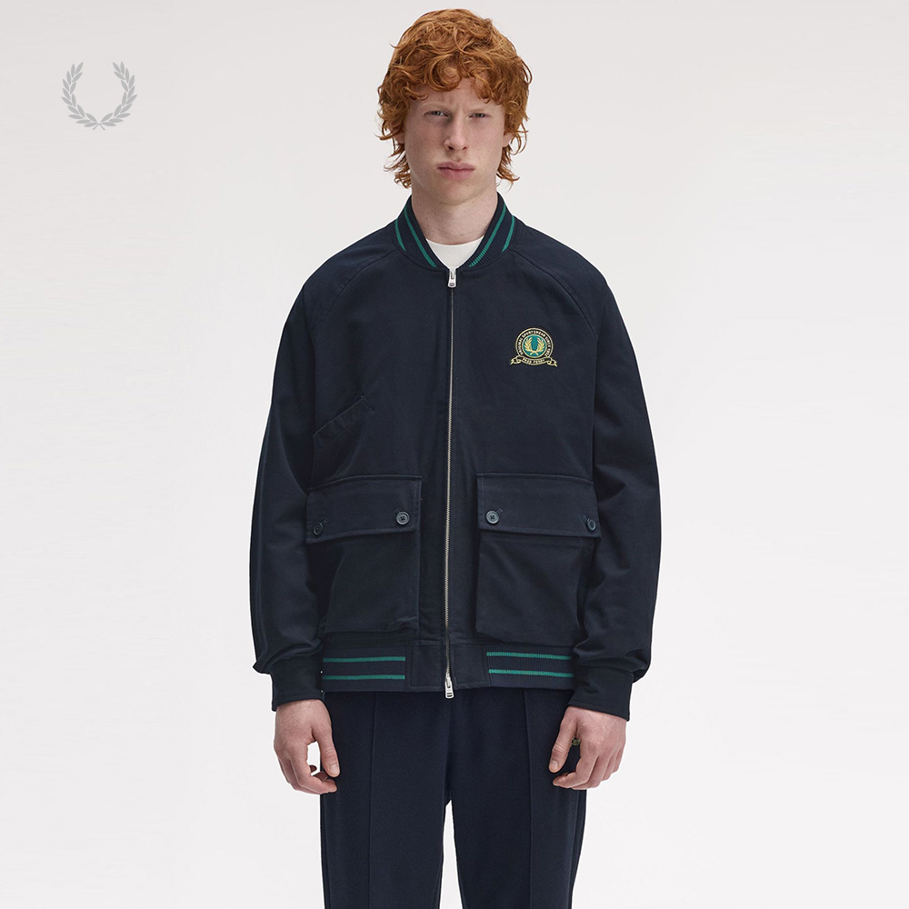 FRED PERRY男士休闲夹克2025秋冬学院棒球领双拉链麦穗外套J1313