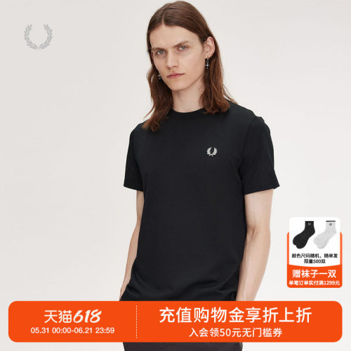 FRED PERRY男士休闲T恤夏季宽松背部胶印麦穗刺绣短袖衫M7784