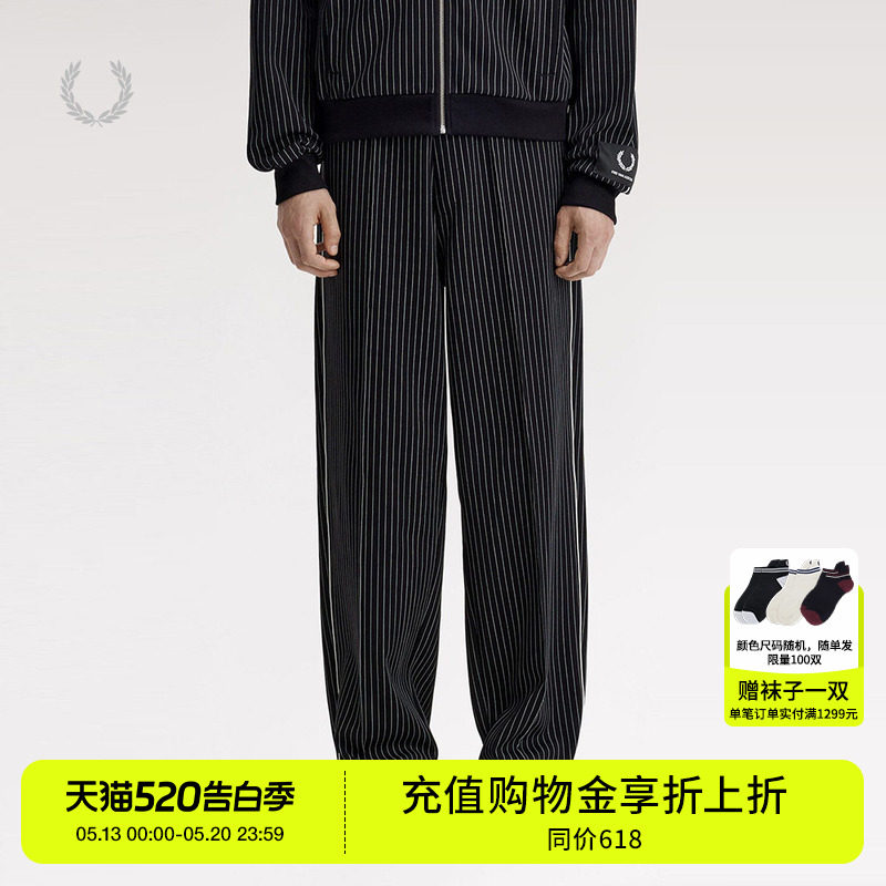 FRED PERRY男装竖条纹长裤2026夏季新款英伦时尚宽松西装裤直筒裤