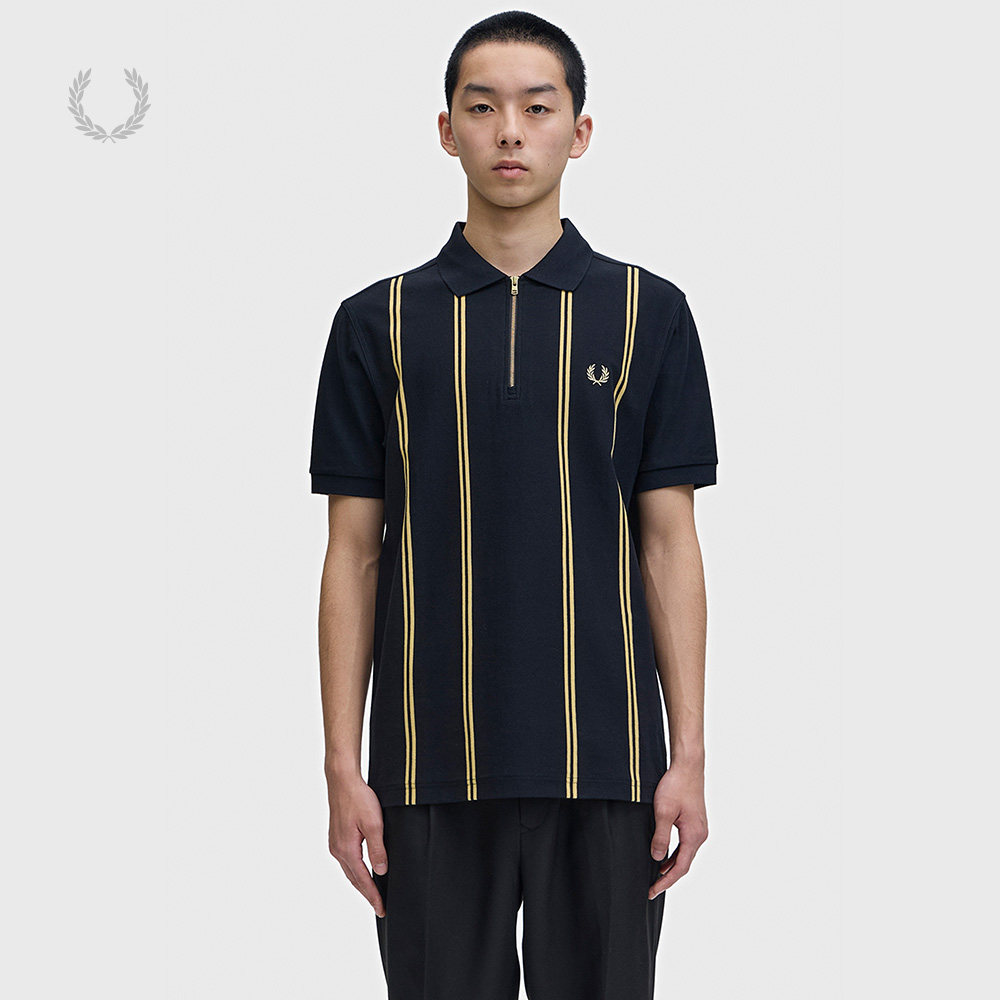 FRED PERRY男装半拉链短袖polo衫2026夏季新款英伦风竖条纹上衣