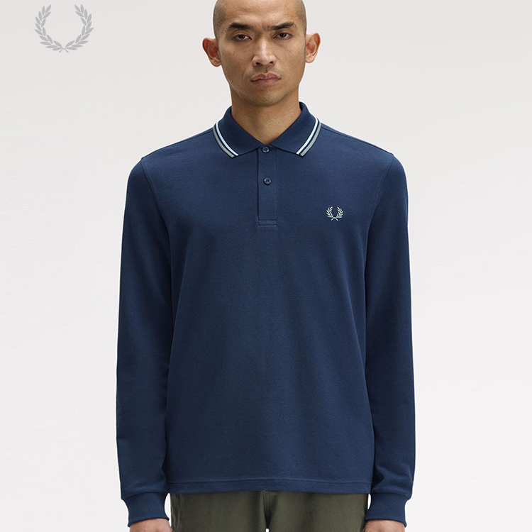 FRED PERRY男士休闲POLO衫2025秋冬条纹麦穗刺绣长袖上衣潮M3636