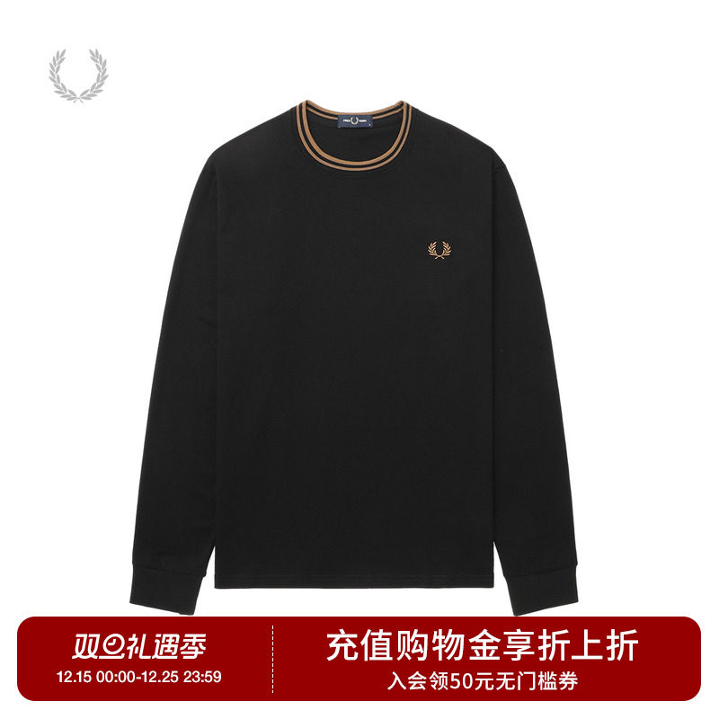 FRED PERRY男士休闲T恤2025冬季条纹圆领套头麦穗刺绣长袖潮M9602