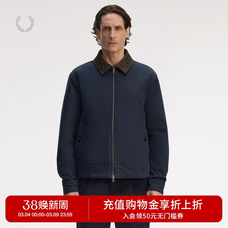 FRED PERRY男装翻领拉链夹克2025冬季新款复古英伦风合身工装外套