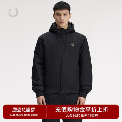 FRED PERRY男士休闲夹克2025冬季连帽纯色拉链麦穗刺绣外套J1304