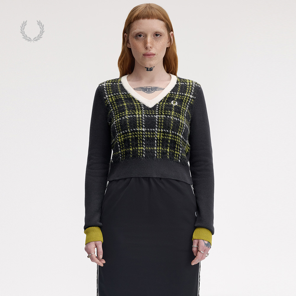 FRED PERRY女士休闲针织衫2025冬季新款V领短款麦穗刺绣长袖K1152