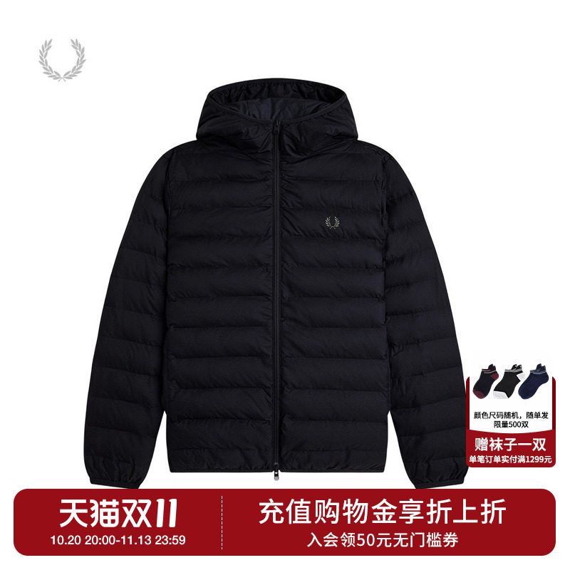 FRED PERRY男装连帽拉链夹克2026秋冬新款简约休闲风绗缝棉服外套