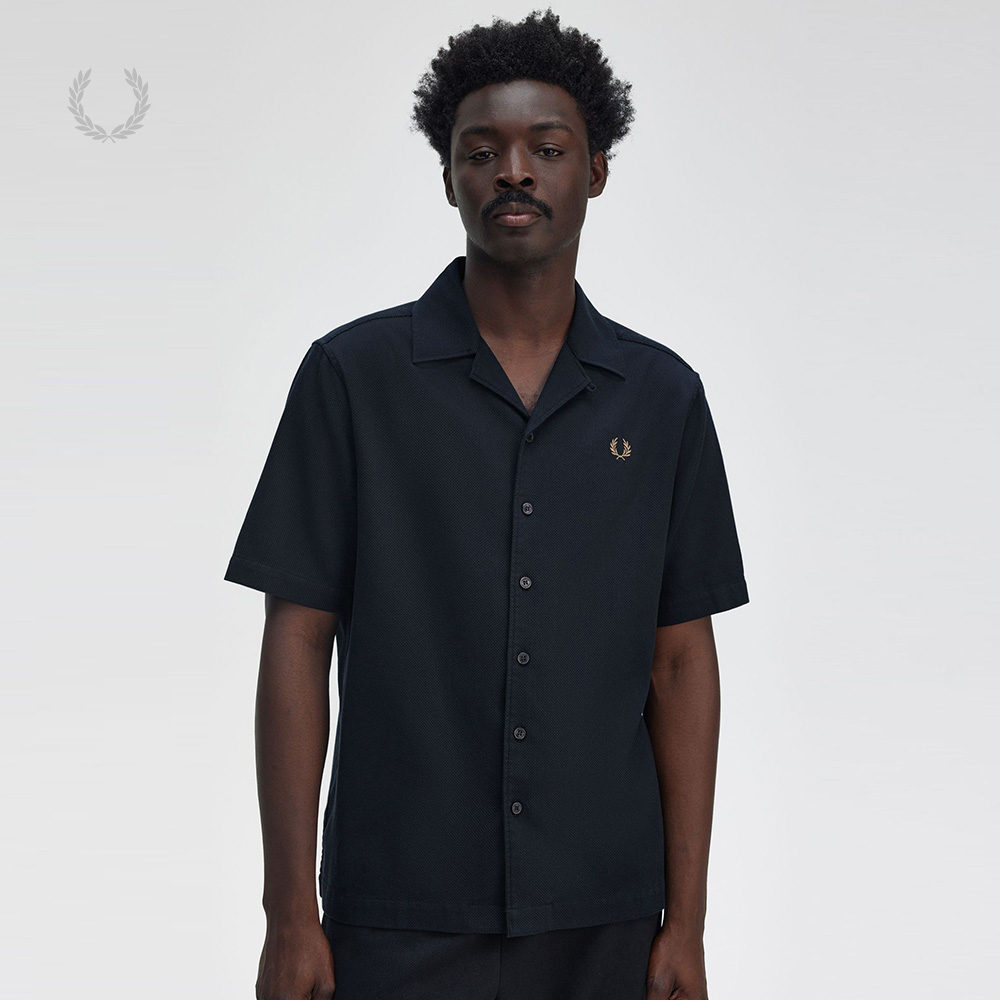 FRED PERRY男士休闲衬衫2025夏季新款商务麦穗刺绣短袖衬衣M7774