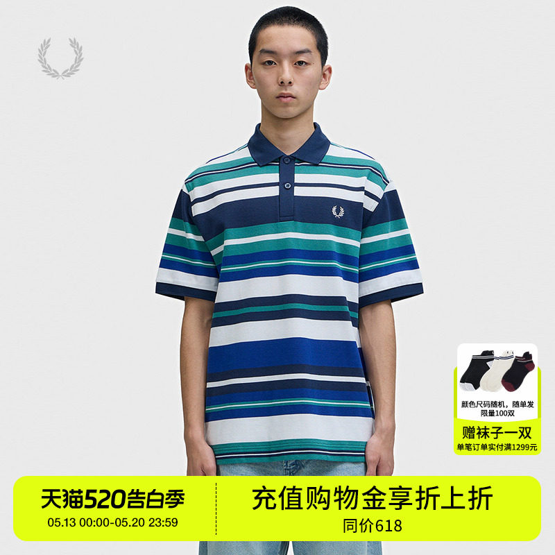FRED PERRY男装短袖条纹polo衫2026夏季新款活力动感宽松拼色上衣