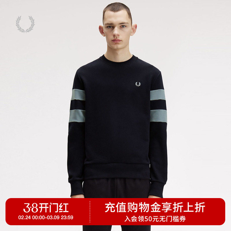 FRED PERRY男装圆领卫衣2025冬季新款时尚活力拼色边饰套头衫上衣