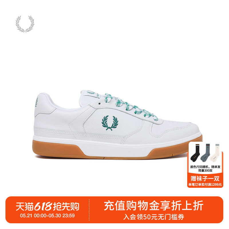 FRED PERRY男士休闲鞋夏季新款运动系带麦穗刺绣小白鞋B9310