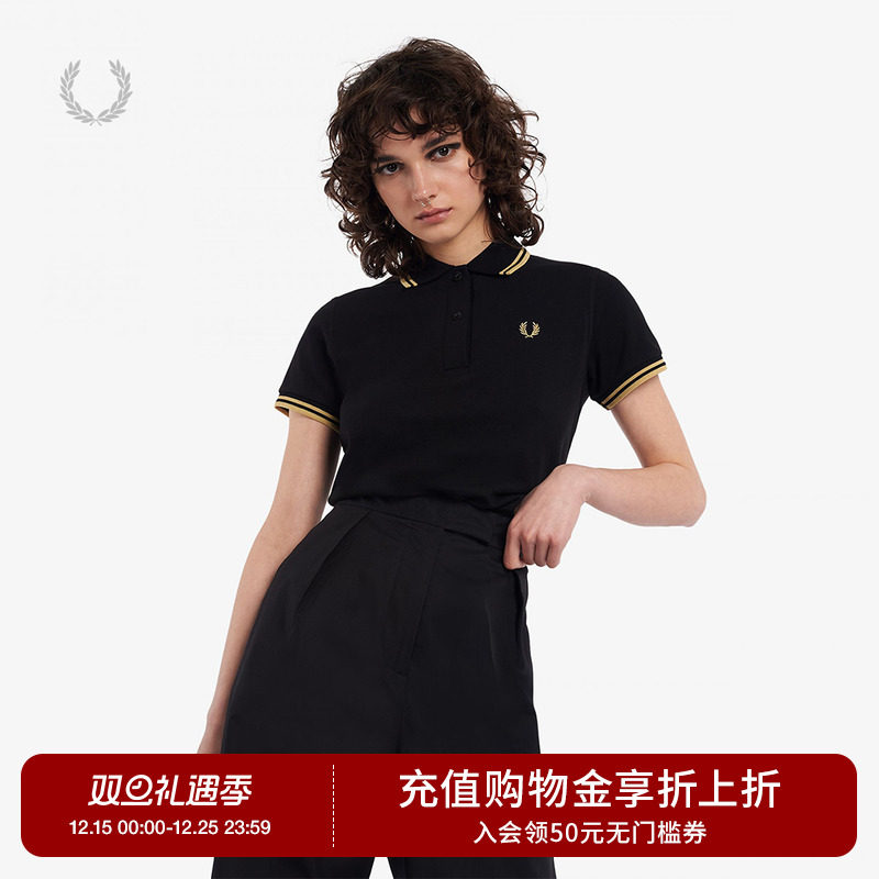 FRED PERRY女士POLO衫2025冬季新款休闲英伦短袖纯棉麦穗刺绣G12