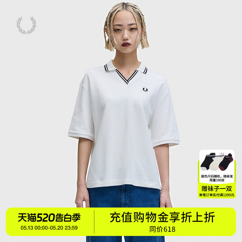 FRED PERRY女装宽松短袖polo衫2026夏季新款时尚质感麦穗刺绣上衣