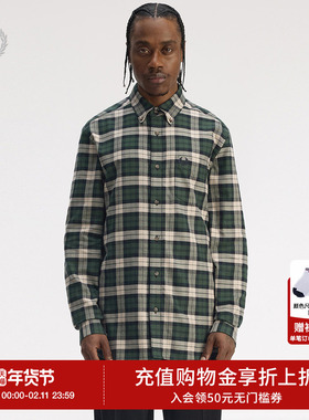 FRED PERRY男士休闲衬衫2025冬季英伦格子麦穗刺绣长袖衬衣M1754