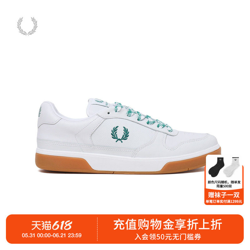 FRED PERRY男士休闲鞋夏季新款运动系带麦穗刺绣小白鞋B9310