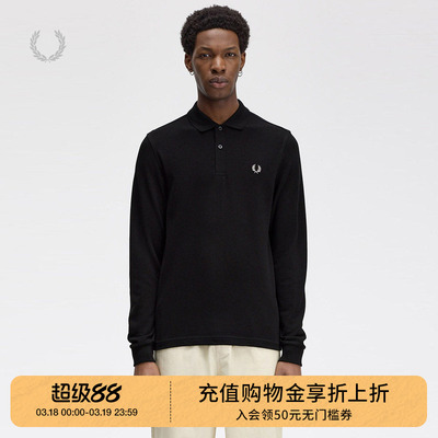 FRED PERRY男士休闲POLO衫冬季商务宽松纯色麦穗刺绣长袖潮M6006