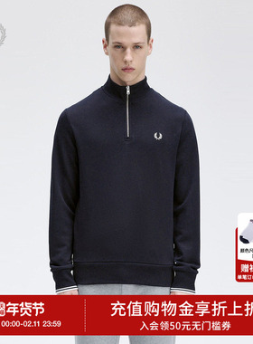 FRED PERRY男士休闲卫衣2025冬季条纹拉链半开襟麦穗刺绣潮M3574