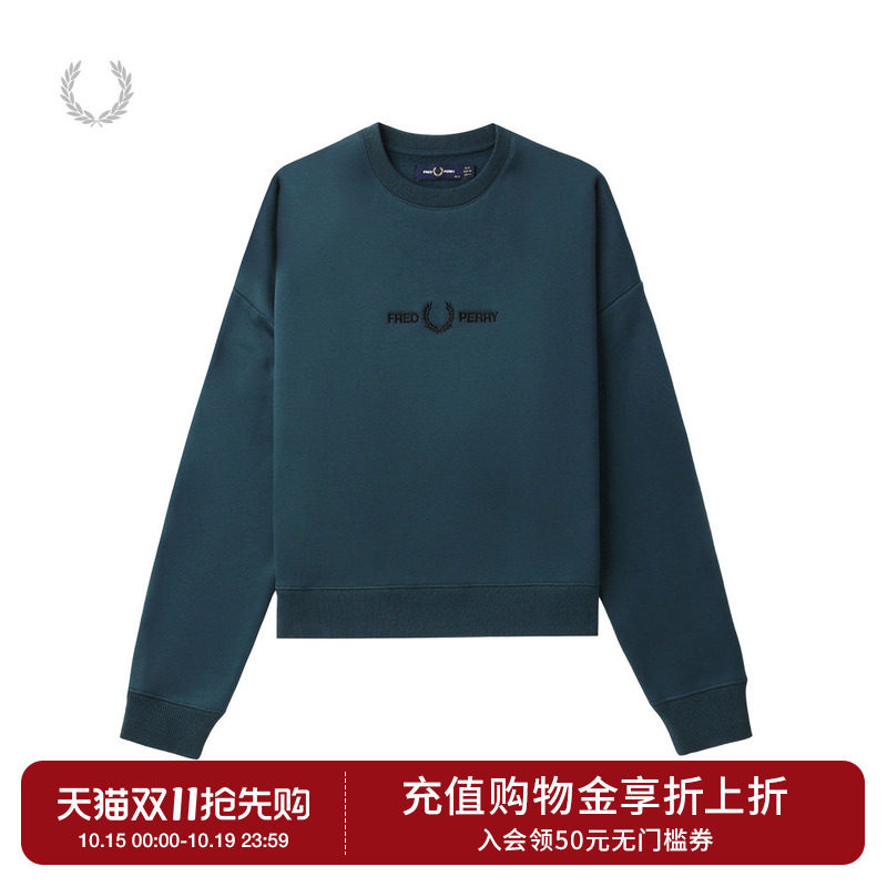 FRED PERRY女装合身圆领卫衣秋冬款简约休闲风麦穗logo装饰上衣