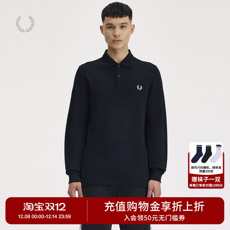 FRED PERRY男士休闲POLO衫2025冬季新款宽松长袖麦穗刺绣M6006