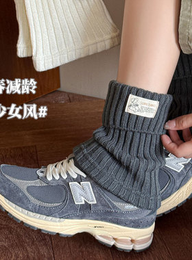 保暖脚套女雪地靴堆堆袜套秋冬JK布标中筒袜显瘦辣妹风小腿袜灰色
