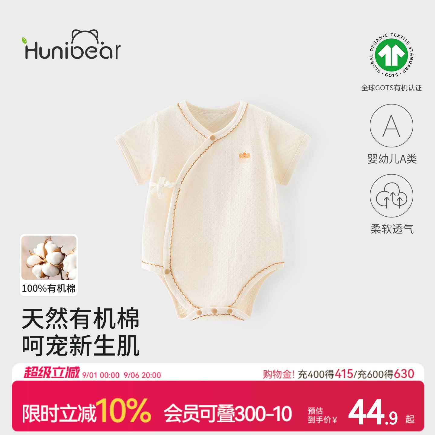 欢喜小熊新生儿夏季抗菌防螨爬服图片