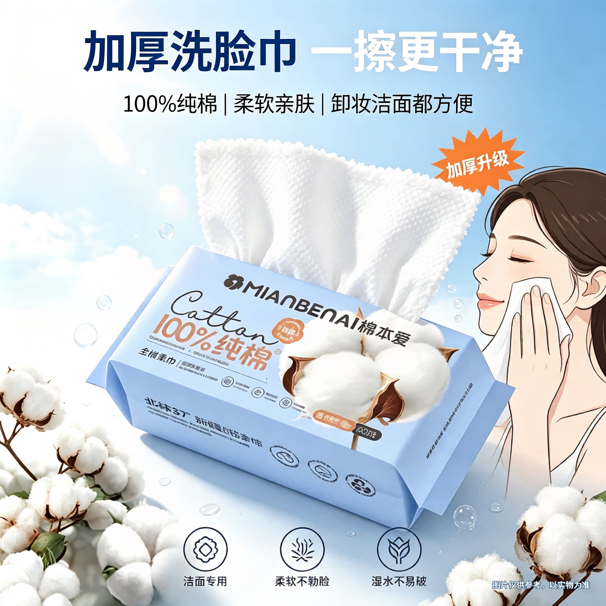 棉本爱100%新疆棉安心洗脸巾