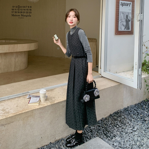 灰色波点毛呢连衣裙女秋冬套装裙两件套舒芙蕾轻法风高级感流行图片