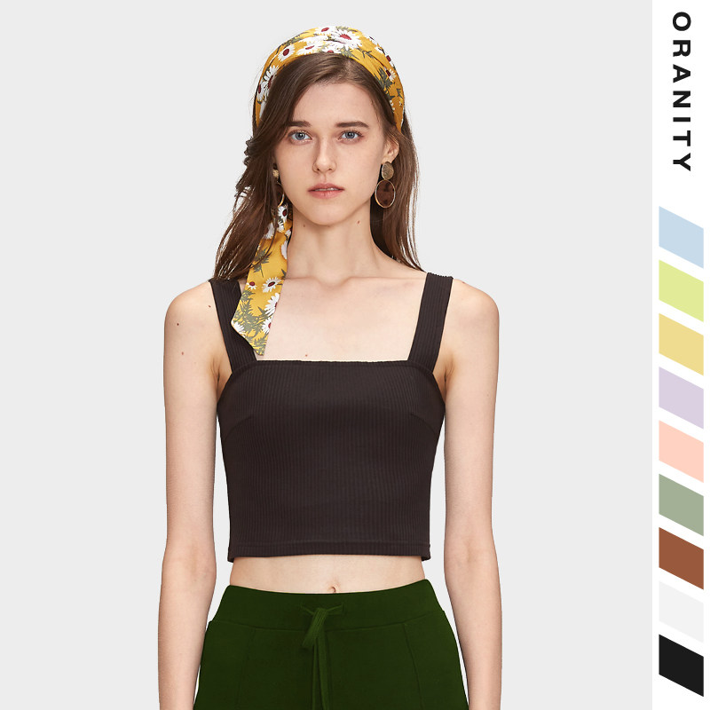 一字领宽肩带美背背心女外穿高弹罗纹内搭打底衫短款露脐吊带上衣