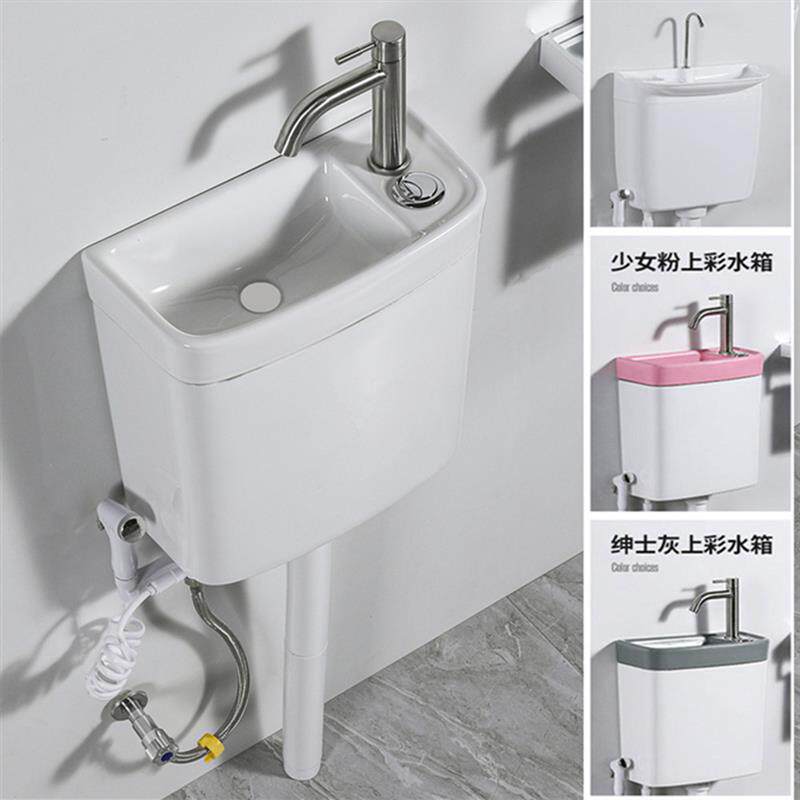 家用小户型蹲便器水箱带洗手盆一体化妆室厕所水箱节能冲水箱陶瓷