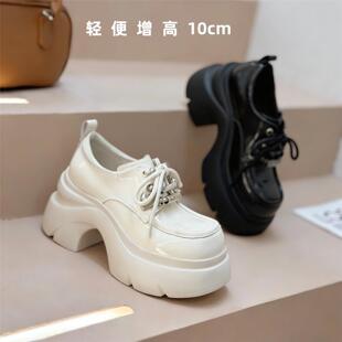欧洲站2026新款增高鞋女小个子不累脚10cm真皮松糕厚底鞋女小皮鞋