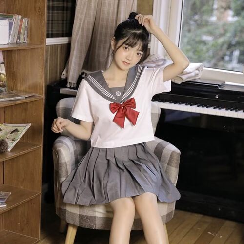 大码女装大佬jk制服灰三本男娘男仆水手服学院风jk百褶裙套装伪娘