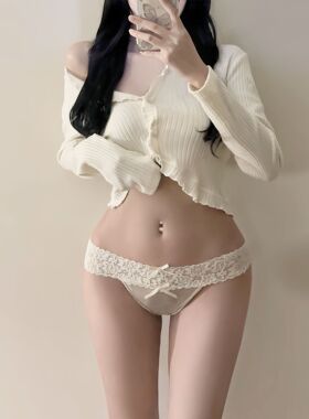 性感镂空男娘伪娘蕾丝内裤低腰女装大佬透明网纱蝴蝶结cd变装t裤