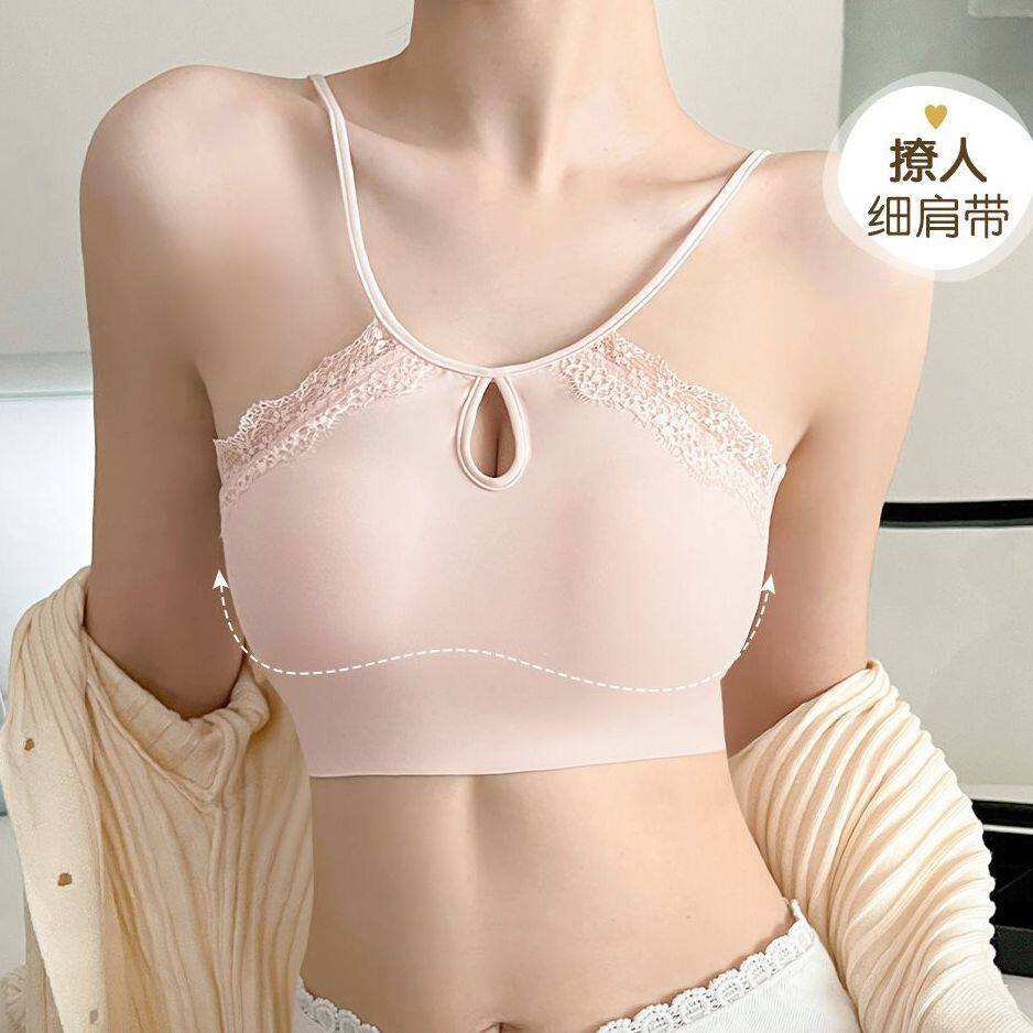 女装大佬蕾丝小胸聚拢厚伪娘内衣无钢圈抹胸挂脖cd变装男娘文胸罩