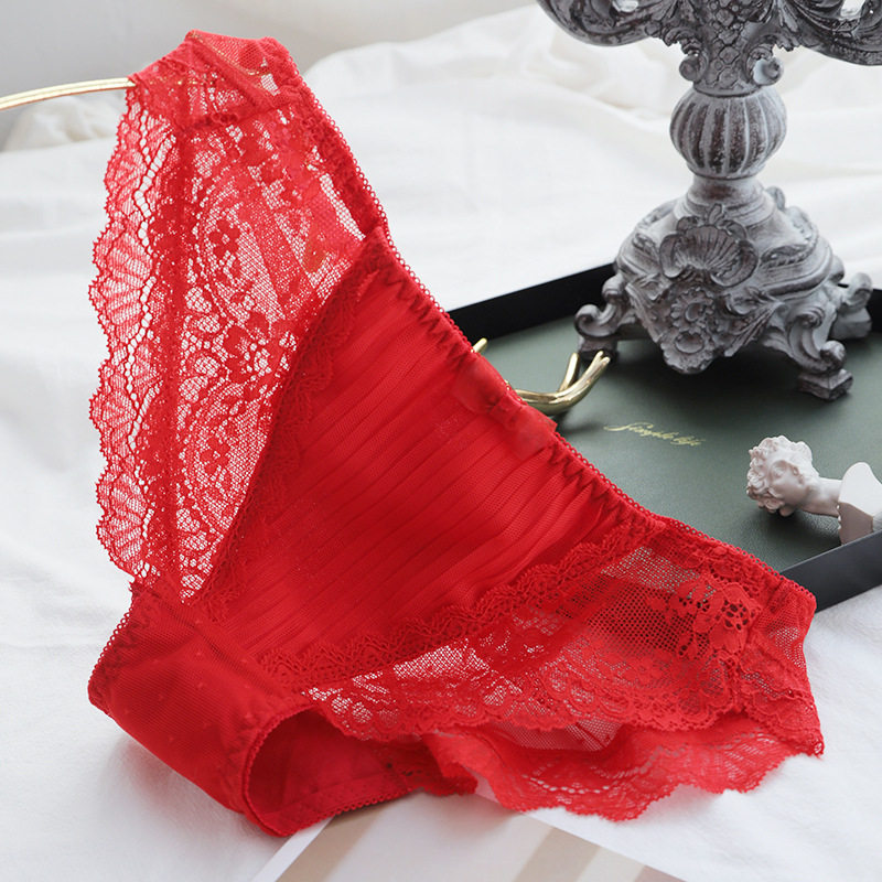 大码伪娘内裤蕾丝边女装大佬用品男中腰性感cd变装三角裤男胖次