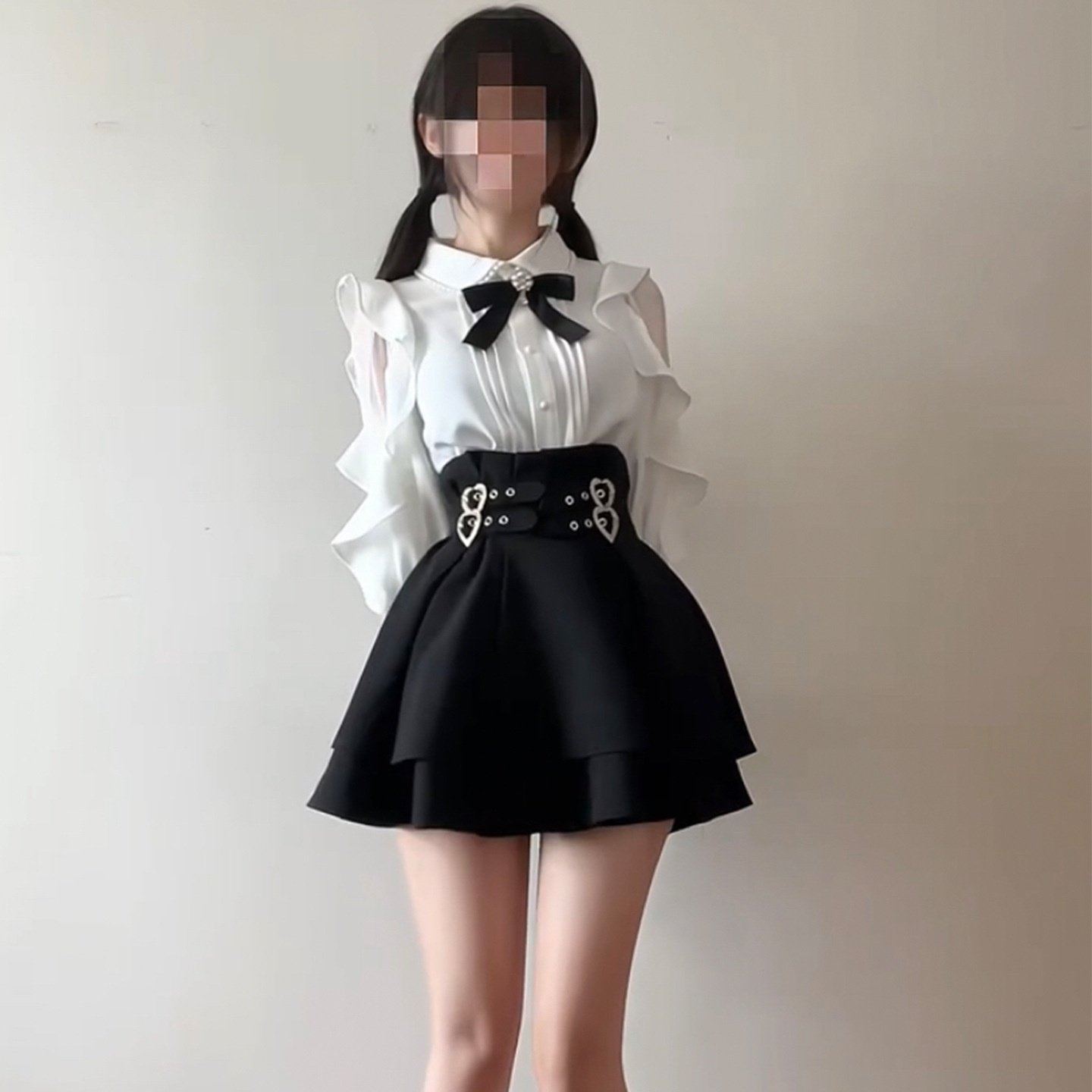 日系新款荷叶边衬衫女装大佬伪娘a字收腰短裙cd变装衣服两件套装,女装/女士精品,大码套装,淘宝优惠券,粉丝福利购,淘宝优惠卷