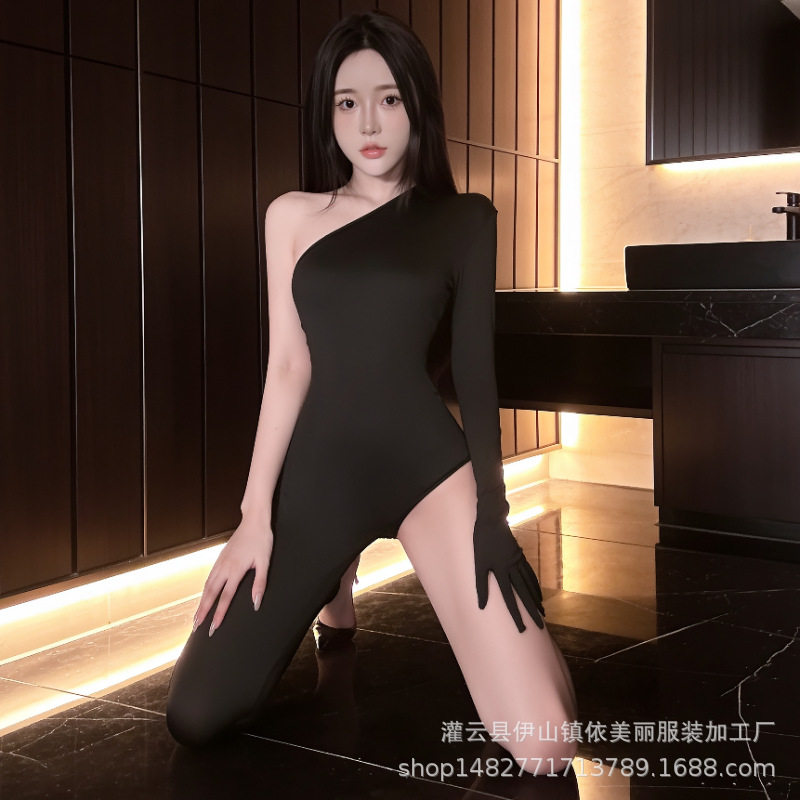 性感紧身伪娘内衣单肩五指女装大佬连体衣性感御姐风男娘内衣制服