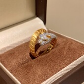 Vintage中古老钱风拉丝满钻豹子头戒指女复古气质小众设计食指戒