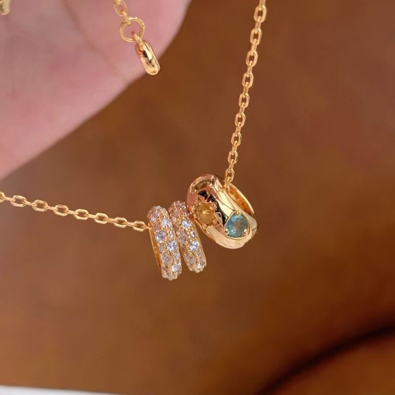 法式复古满钻彩虹石路路通项链